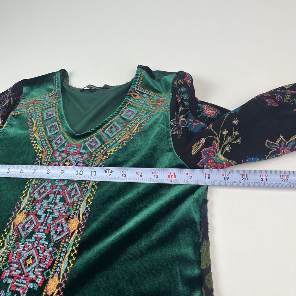 Caleesa Velvet Embroidered Tunic Top Sz S Forest Green Fairy Grunge Renaissance - Picture 7 of 11